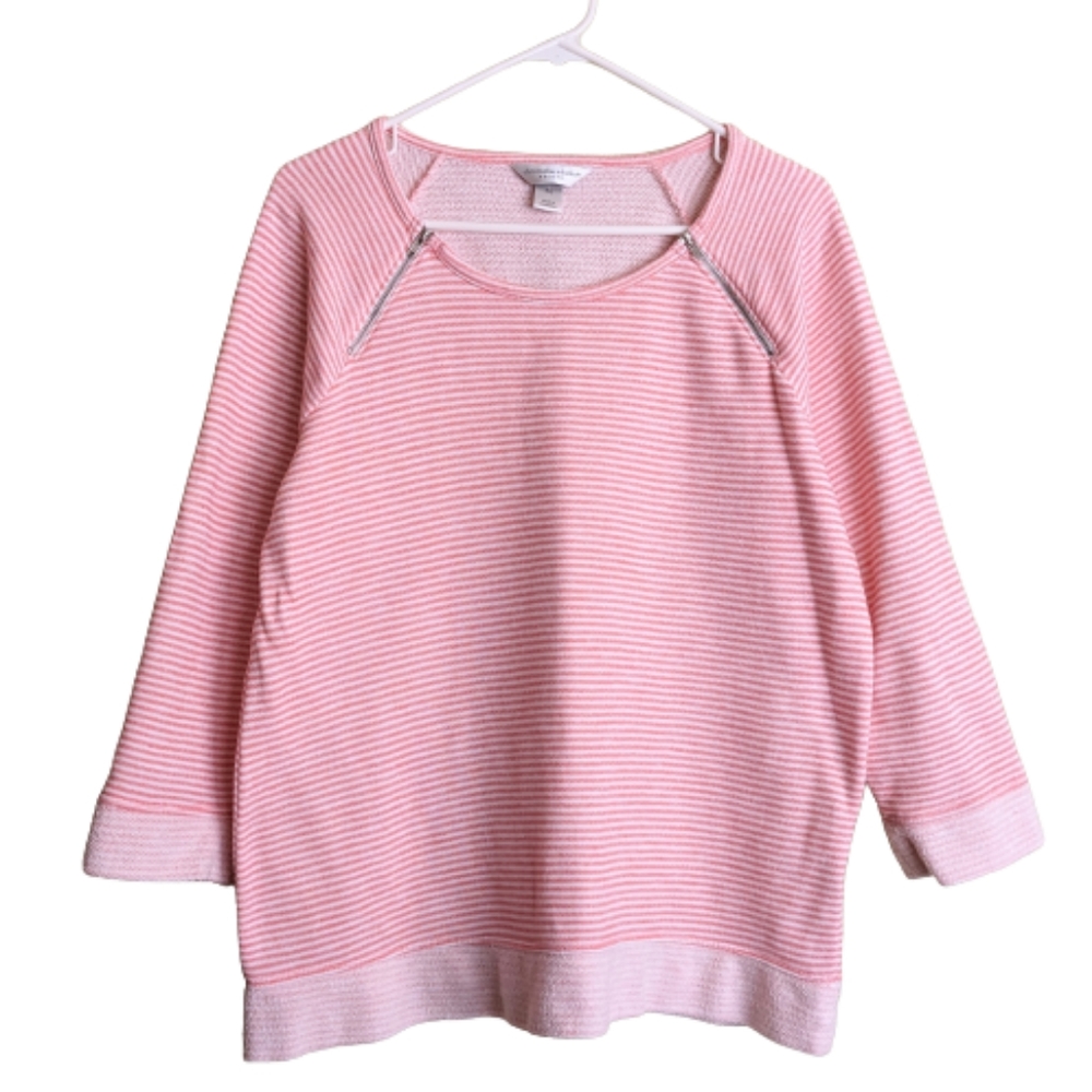 Christopher & Banks Top Sweatshirt Orange Coral Stripe French Terry Size P/L